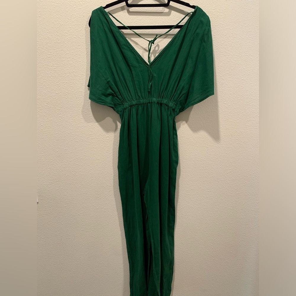 Zara Forest Green V-neck Pants Jumpsuit - Picture 2 of 4